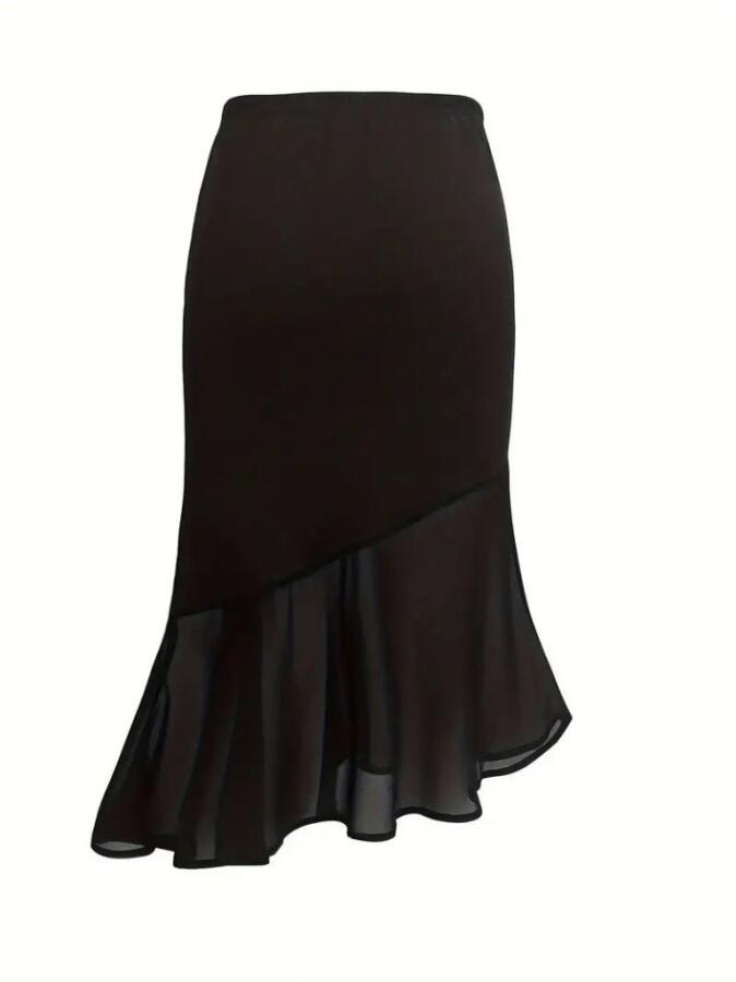 Kadın Yüksek Bel Asimetrik Detaylı Ithal Krep Etek - 5