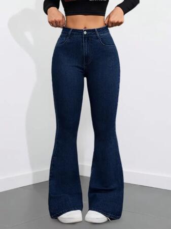 Kadın Yüksek Bel Cepli İspanyol Paçalı Kot Pantolon - 3