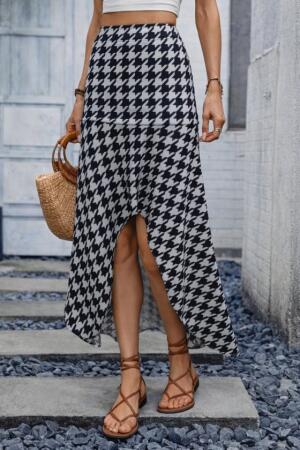 Kadın Yüksek Bel çiçek Desenli önü Asimetrik Detaylı Uzun Süprem Etek - ANGELINO BuyukBedeniz