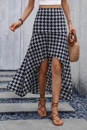 Kadın Yüksek Bel çiçek Desenli önü Asimetrik Detaylı Uzun Süprem Etek - 3