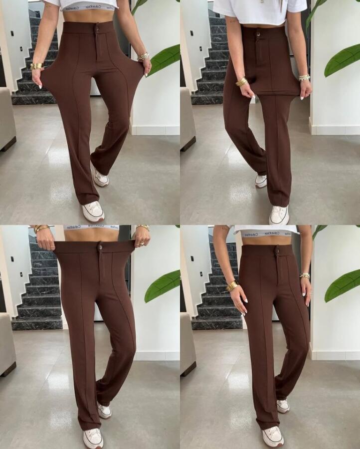 Kadın Yüksek Bel Full Likralı Krep Kumaş Pantolon - 8