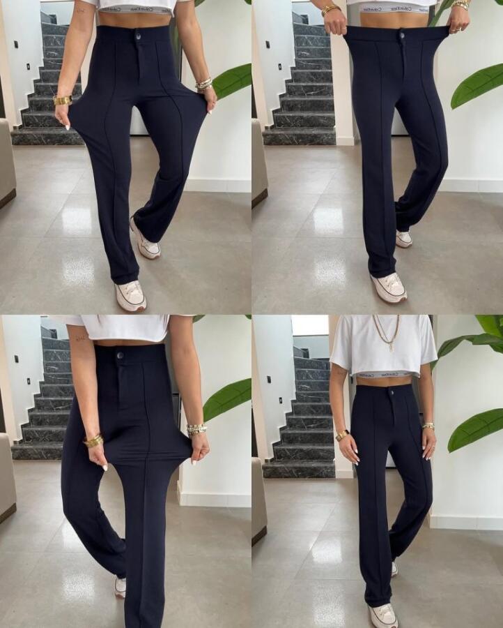Kadın Yüksek Bel Full Likralı Krep Kumaş Pantolon - 9