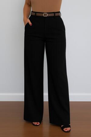 Kadın Yüksek Bel Geniş Paça Detaylı Cepli Ithal Krep Pantolon - 3