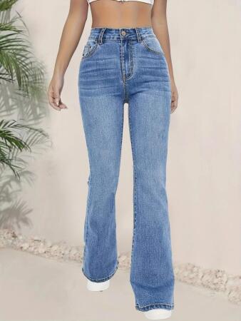 Kadın Yüksek Bel İspanyol Paça Kot Pantolon - 5