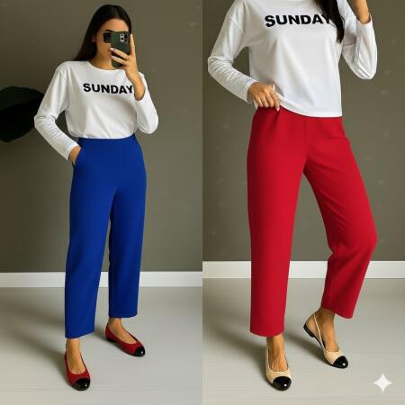 Kadın Yüksek Bel Krep Pantolon - 6