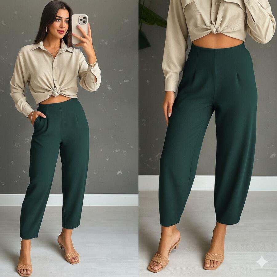 Kadın Yüksek Bel Krep Pantolon - 1