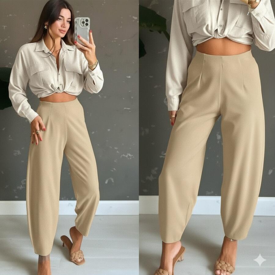 Kadın Yüksek Bel Krep Pantolon - 5