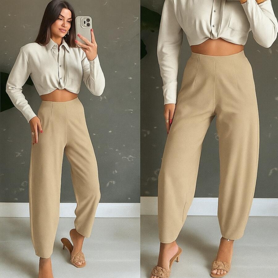 Kadın Yüksek Bel Krep Pantolon - 6
