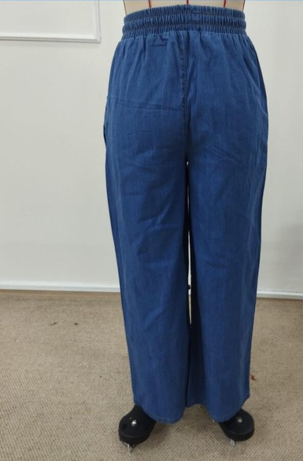 Kadın Yüksek Bel Lastikli Bağcıklı Kot Pantolon - 7