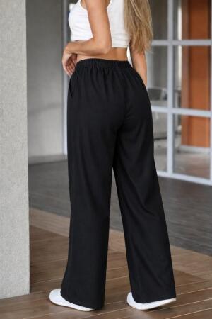 Kadın Yüksek Bel Lastikli Bağcıklı Kot Pantolon - 5