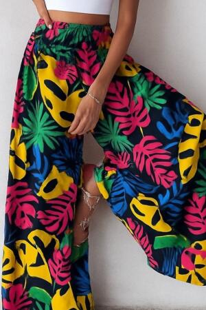 Kadın Yüksek Bel Lastikli Desenli Süprem Pantolon - ANGELINO BuyukBedeniz (1)