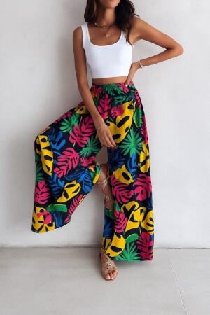 Kadın Yüksek Bel Lastikli Desenli Süprem Pantolon - 3