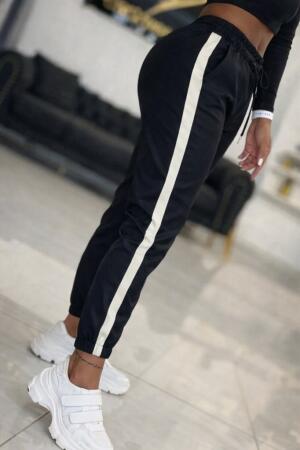 Kadın Yüksek Bel Lastikli Yan şerit Detaylı Deri Pantolon - 1