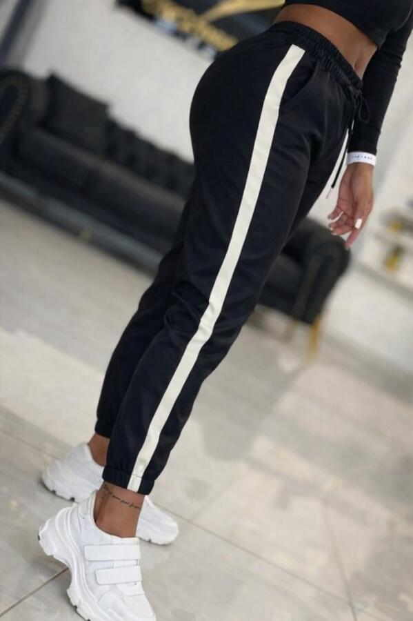 Kadın Yüksek Bel Lastikli Yan şerit Detaylı Deri Pantolon - 1