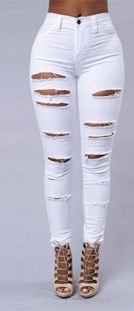 Kadın Yüksek Bel Lazer Yırtık Desenli Kot Pantolon - 2