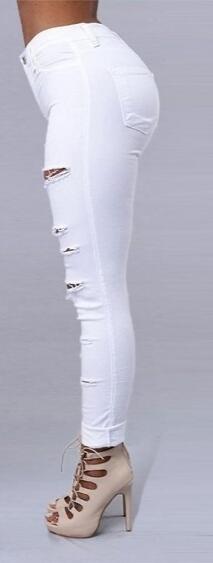 Kadın Yüksek Bel Lazer Yırtık Desenli Kot Pantolon - 3