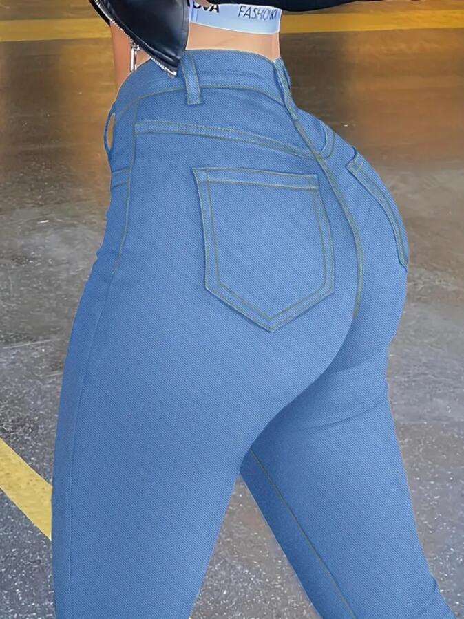 Kadın Yüksek Bel önden Düğmeli Dar Kesim Kot Pantolon - 3