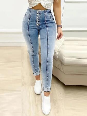 Kadın Yüksek Bel önden Düğmeli Jean Pantolon - ANGELINO BuyukBedeniz (1)