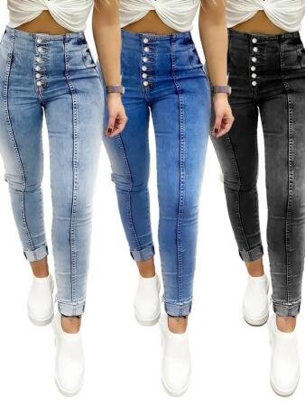 Kadın Yüksek Bel önden Düğmeli Jean Pantolon - 4