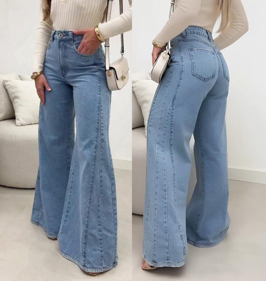 Kadın Yüksek Bel Paçaya Doğru Geniş Kesimli Kot Pantolon - 1