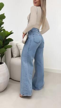 Kadın Yüksek Bel Paçaya Doğru Geniş Kesimli Kot Pantolon - 4