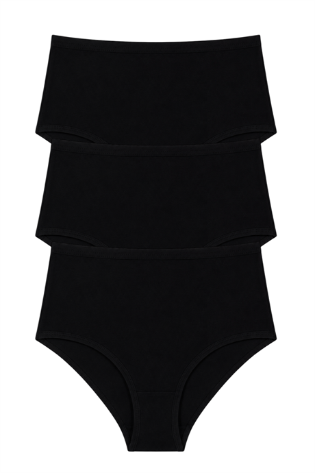 Kadın Yüksek Bel Pamuklu Slip Külot 3'lü Paket Siyah Esnek Kumaş - 1