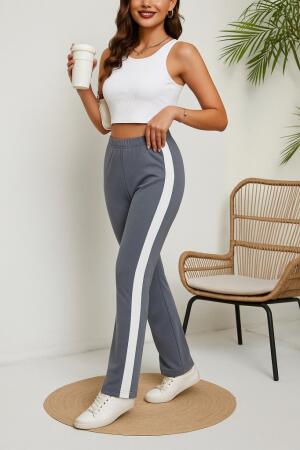 Kadın Yüksek Bel Yan şerit Detaylı Yırtmaçlı Viskon Iki Iplik Pantolon - ANGELINO BuyukBedeniz