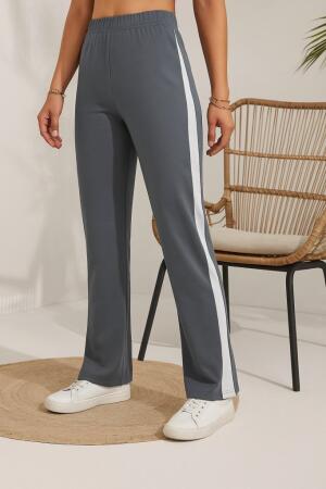 Kadın Yüksek Bel Yan şerit Detaylı Yırtmaçlı Viskon Iki Iplik Pantolon - 4