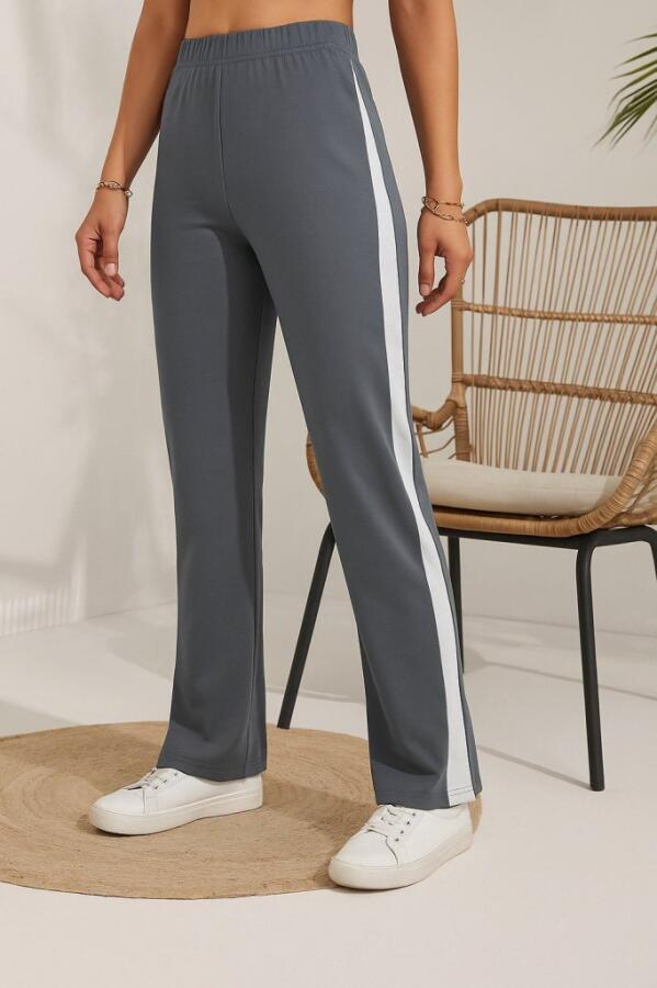 Kadın Yüksek Bel Yan şerit Detaylı Yırtmaçlı Viskon Iki Iplik Pantolon - 4