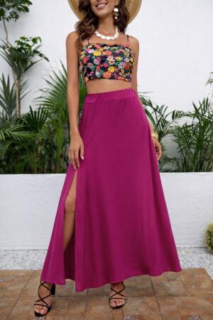 Kadın Yüksek Bel Yandan Yırtmaçlı Uzun Sandy Etek - ANGELINO BuyukBedeniz (1)