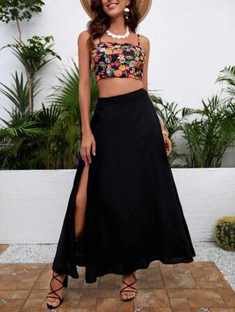 Kadın Yüksek Bel Yandan Yırtmaçlı Uzun Sandy Etek - ANGELINO BuyukBedeniz (1)