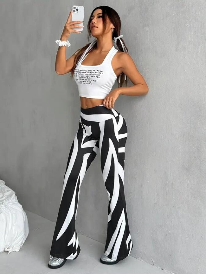 Kadın Yüksek Bel Zebra Desenli Dalgıç Tayt - 3
