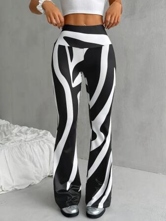 Kadın Yüksek Bel Zebra Desenli Dalgıç Tayt - 4