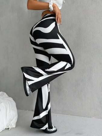 Kadın Yüksek Bel Zebra Desenli Dalgıç Tayt - 2