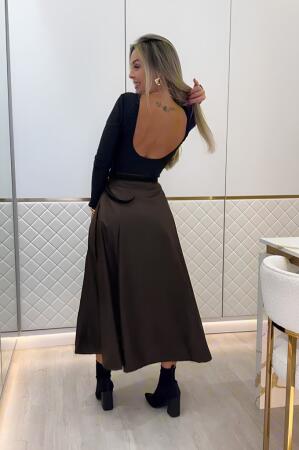 Kadın Yüksek Belli Maxi Deri Kemersiz Etek - ANGELINO BuyukBedeniz (1)