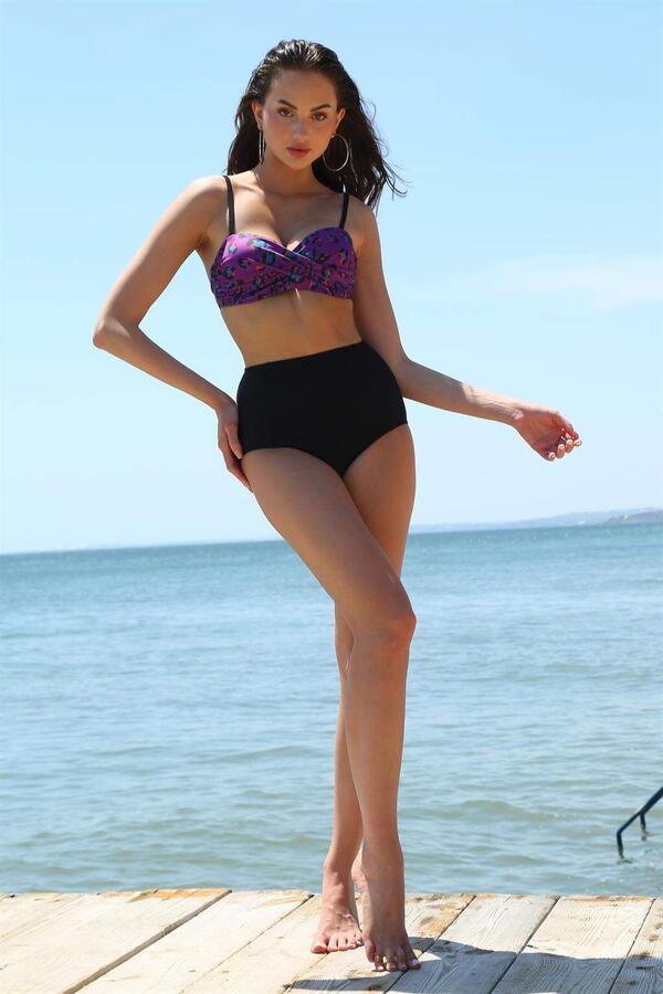 Women's High Waist Strapless Purple Bikini 35006 - 4