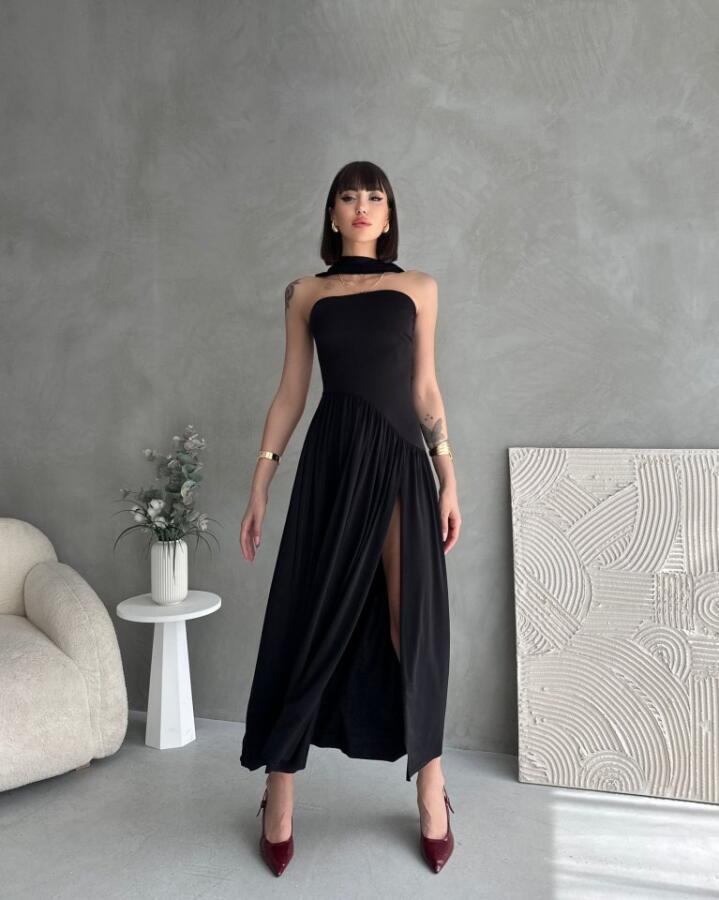 Kadınboğaz Kolsuz Maxi Boy Kalem Elbise - 1