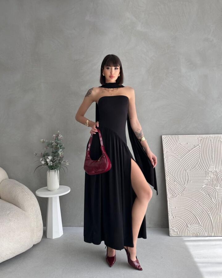 Kadınboğaz Kolsuz Maxi Boy Kalem Elbise - 2