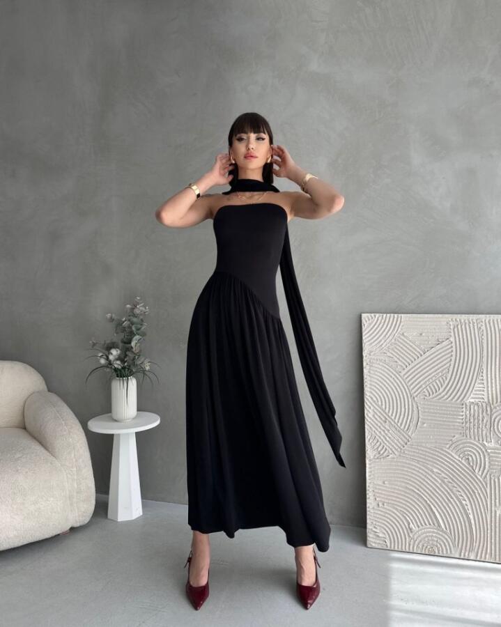 Kadınboğaz Kolsuz Maxi Boy Kalem Elbise - 3