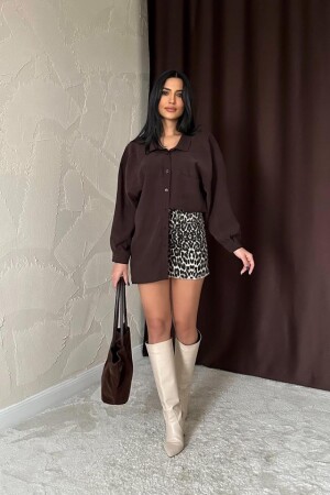 Kahverengi Salaş Gömlek - ANGELINO BuyukBedeniz