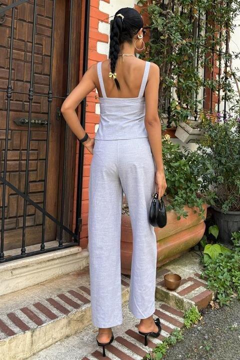 Kalın Askılı Bluz Pantolon Keten Takım 10187 - 4