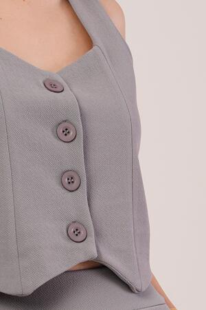 Kalın Askılı Düğmeli Yelek Ve Pantolon Gri Takım - 2