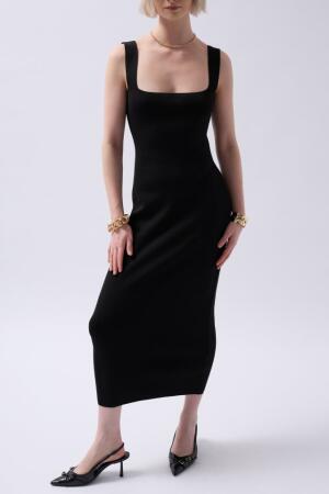 Kalın Askılı Midi Elbise - 4