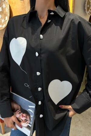 Kalp Nakışlı Ve Düğme Detaylı Oversize Gömlek 3430 - 6