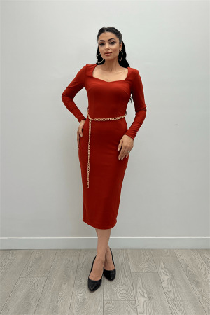 Heart Collar Chain Belt Dress - Tile - Angelino Moda