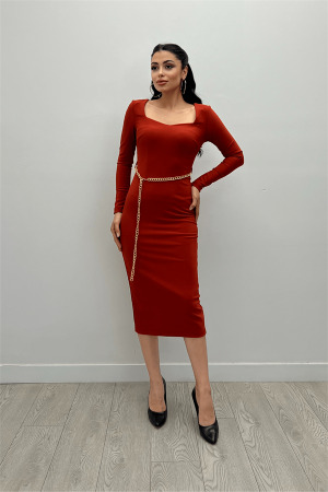 Heart Collar Chain Belt Dress - Tile - Angelino Moda (1)