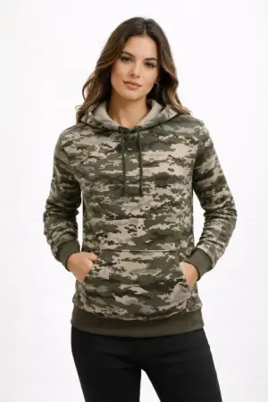 Kamuflaj Desenli 2 İplik 4 Mevsim Kapüşonlu Kanguru Cepli Hoodie Sweatshirt - Kamuflaj - 3