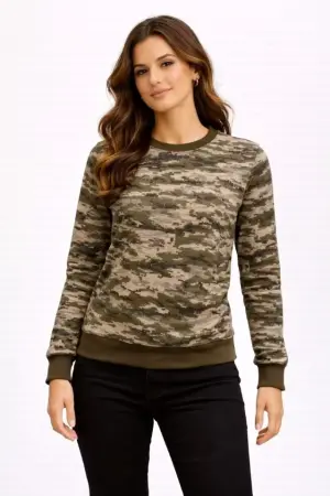 Kamuflaj Desenli 2 İplik 4 Mevsim Uzun Kollu Bisiklet Yaka Sweatshirt - Kamuflaj - ANGELINO BuyukBedeniz (1)