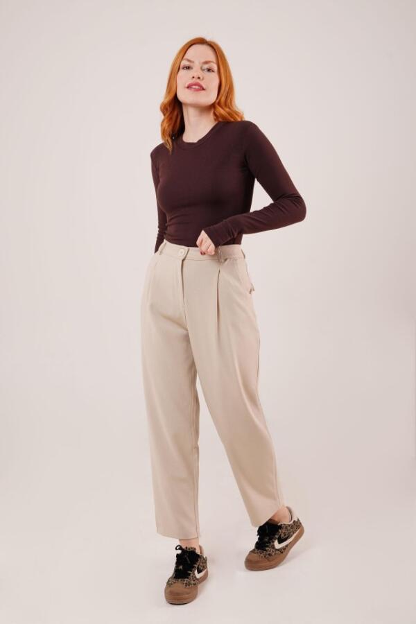 Kapama Cep Detaylı Krem Pantolon - 1