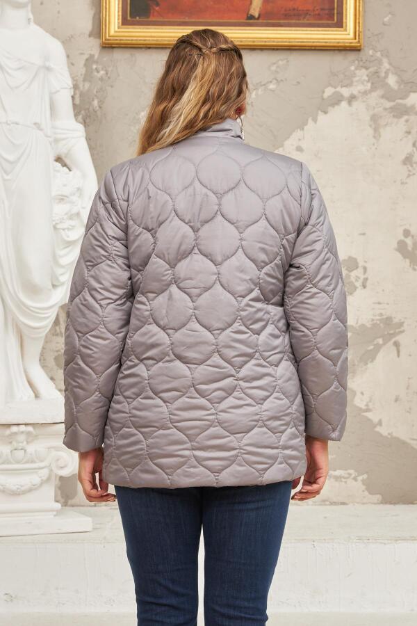 Kapitone Büyük Beden Gri Mont - 9